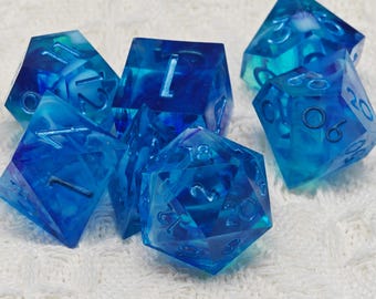 Blue DND D6, D20 Dice, Sharp Edge D&D Dice Full Set, Dungeons and Dragons Polyhedral RPG Dice Set DND