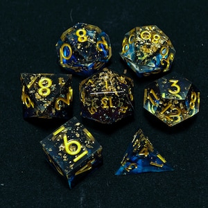 Black Gold Foil Dice Set, Liquid Core Dice Set, TTRPG, RPG, Dungeons and Dragons,Resin dice, resin dnd dice