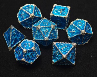 Blue 7PCS Dnd Metal Dice Set, RPG Polyhedral D dnd D Dice, Dungeons and Dragons, Pathfinder, Role Playing Games, Handmade D20 Dice