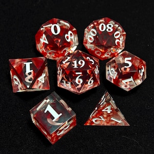 Red Blood Swirls Resin Dice, Sharp Edge Dice, DND Dice Set, D&D Dice for RPG Role Playing Games Dungeons and Dragons Gift