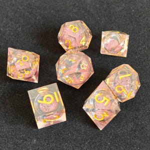 Pink Liquid Core Dice for DnD, RPG Dice, Sharp Edge Resin Dice, Polyhedral Dice for Dungeons and Dragons, d&d Dice
