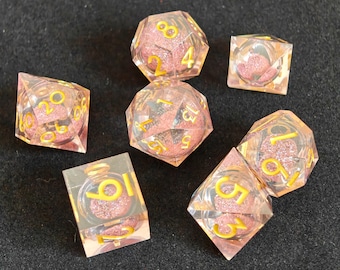 Pink Liquid Core Dice for DnD, RPG Dice, Sharp Edge Resin Dice, Polyhedral Dice for Dungeons and Dragons, d&d Dice