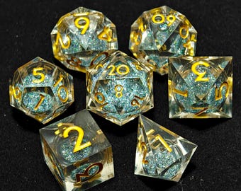 Dés à noyau liquide, jeu de dés or du MDN, ensemble complet de dés D&D tranchants, dés DND polyédriques RPG Donjons et Dragons D6, D20