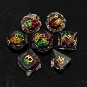 Black Dragon Eye DND Dice Set, Liquid Core Dice, Resin Dice, Role Playing Games, Sharp Edge Dice, D20 Dice, D6 Dice