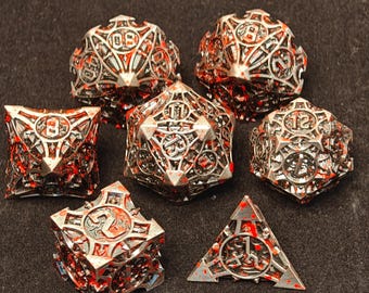Bloody DnD Dice, Metal RPG Dice, Gear Dice Set, Sharp Edge Dice, RPG Dice, D20 Dice Set, Metal DnD Set, Gear Metal Dice