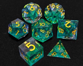 Resin dice, Dungeons and Dragons, dnd dice, dnd dice set, dice set, role laying games, Sharp Edge dice, resin dice set, d20 dice