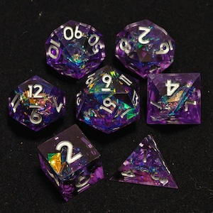 Purple dice, Galaxy DND Dice set, D&D space dice, Sharp Edge star dice, Dungeons and Dragons Polyhedral dice, Handmade dice Gift