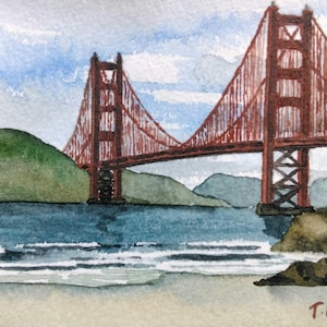 ACQUERELLO ORIGINALE - Golden Gate Bridge, San Francisco, USA.