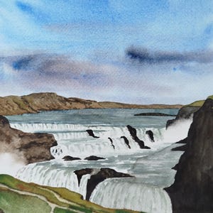 ACQUERELLO ORIGINALE - Cascata Gullfoss, Islanda