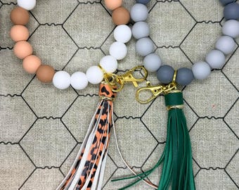 Bangle Wristlet Keychains with silicone beads and tassel