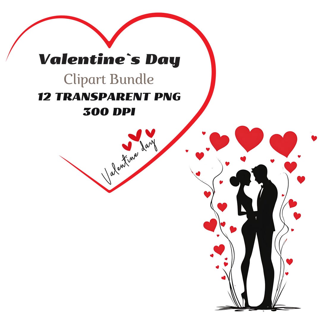 Valentines Day Clipart Bundle, 12 PNG Transparent Background, 300 Dpi ...