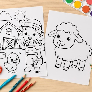 ハッピーファーム – 子供向けのかわいいぬり絵21ページ / 農場の動物セット / 即時ダウンロード / A4 PDF