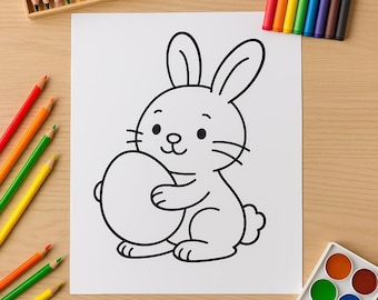 Easter Coloring Pages for Kids / 10 Printable Sheets/Bunny, Chick & Egg Design /Instant Download/A4 PDF