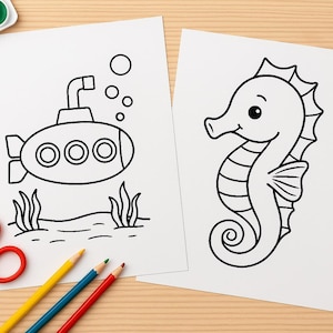 Sea Adventures Coloring Pages for Kids – Ocean Theme Printable/Underwater Animals/A4 PDF Download/17 Pages