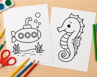 Sea Adventures Coloring Pages for Kids – Ocean Theme Printable/Underwater Animals/A4 PDF Download/17 Pages