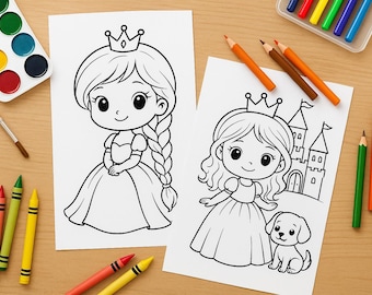 Princess Coloring Pages: 20 Chibi Royal Girls (A4 PDF Digital Download