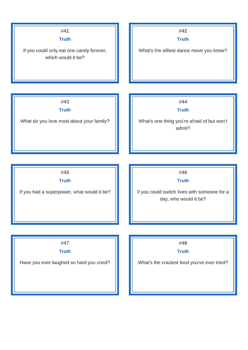 Truth or Dare Game: Family Edition, 100 Cards (digital Download) - Etsy
