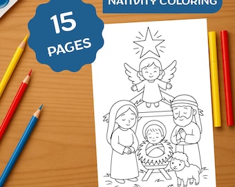 15 desenhos para colorir do Presépio para crianças | Desenhos para colorir para a Escola Dominical Cristã | Menino Jesus e anjos fofos | Livro de colorir de Natal para imprimir