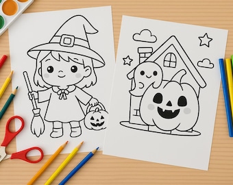 Halloween Coloring Pages for Kids - Cute & Simple Printable PDF, A4, Easy Halloween Activity, Home Use and Small Business License
