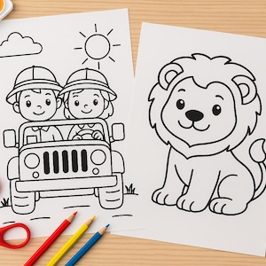 My First Safari Adventure – Printable Coloring Pages for Kids | A4 Safari Animals Activity | Instant Download