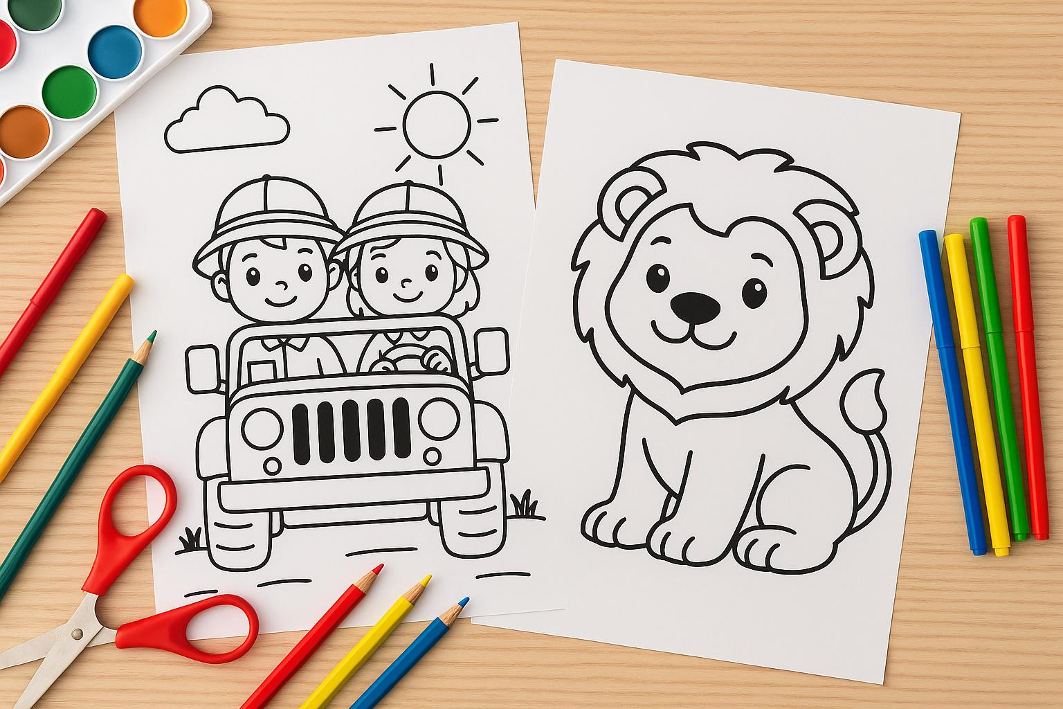 Safari Animals Coloring Pages for Kids: A4 Activity (Instant Download)