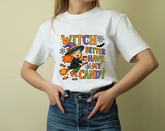 Bruja de Halloween PNG: Descarga digital de una linda bruja para camisetas, sublimación, frases de dulces y diseños de truco o trato