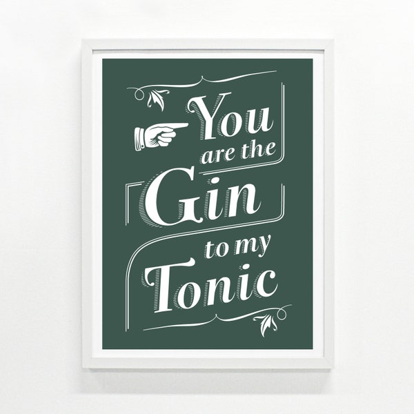 Gin Lover, Gin Gift, Funny Sign, Kitchen Decor, Bar Sign, Gin Cocktail - Gin & Tonic Screenprint Poster 12 x16