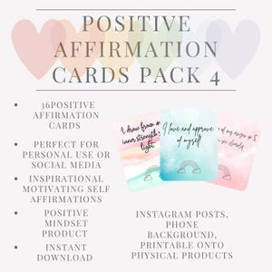 Affirmation cards, pack 4, positive quote cards, positive affirmation cards, confidence, positive mindset, inspiration cards, positivity