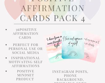 Tarjetas de afirmación, paquete de 4, tarjetas con citas positivas, tarjetas de afirmación positiva, confianza, mentalidad positiva, tarjetas de inspiración, positividad