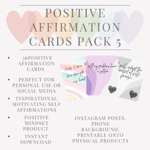 Affirmation cards, pack 5, positive quote cards, positive affirmation cards, confidence, positive mindset, inspiration cards, positivity