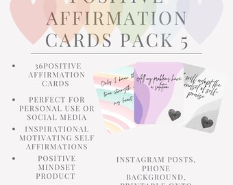 Tarjetas de afirmación, paquete 5, tarjetas con citas positivas, tarjetas de afirmación positiva, confianza, mentalidad positiva, tarjetas de inspiración, positividad
