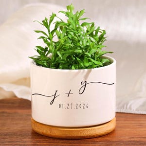Personalized wedding date and first letter flowerpots | Couples Planter Gifts for Girlfriend | Wedding anniversary gifts for newlyweds