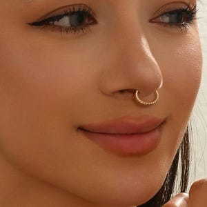 Gold Twisted Clicker Ring – 1Pc Hinged Segment Hoop for Nose, Septum Jewelry, Ear – Hypoallergenic Piercing Jewelry by CLONETH