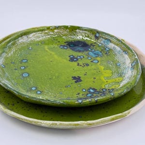 Green Ceramic Dinner Plates – Handmade Pottery Plate Set | Elegant Wedding & Anniversary Gift