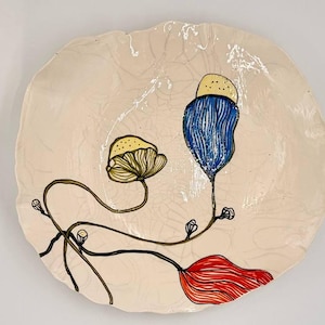 Floral Ceramic Fruits Plate for Serving, Large Round Ceramic Serving Plate, Housewarming Gift, Artisan Ceramic Plate for Home Decor