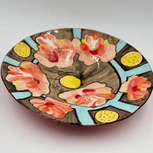 Handmade Ceramic Dinner Plate – Boho Floral Glazed Pottery Dish, Artisan Painted Tableware,  Decorative Plate, Unique Ceramic Gift