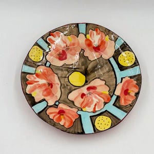Hand-Painted Ceramic Dinner Plate: Bohemian Floral Pottery