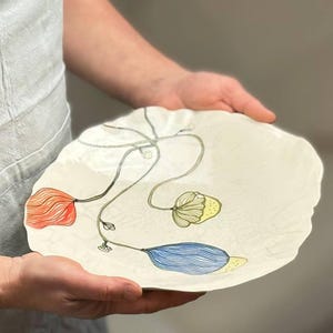 Ceramic Art Tile Plate for serving, Floral Ceramic Fruits Plate for Serving, Artisan Ceramic Plate, Large Round Ceramic Serving Plate