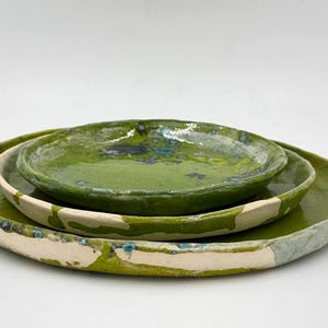 Handmade Ceramic Dinner Plate Set, Pottery Plate, Green Ceramic Serving Plates, Pottery Dinnerware, Wedding Plate Set, Anniversary Gift Set