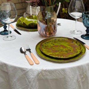 Decorative Green Ceramic Plate, Handmade Artisan Serving Plate, Rustic Pottery Gift, Tableware Decor, Appetizer plates, Fruit Salad Plates