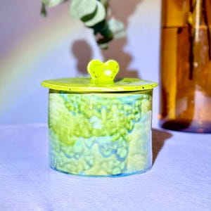 Handmade Ceramic Lidded Jar, Rustic Pottery Salt Cellar, Sugar Bowl, Coffee Canister, FoodSafe Storage Container, Green Glazed Kitchen Decor