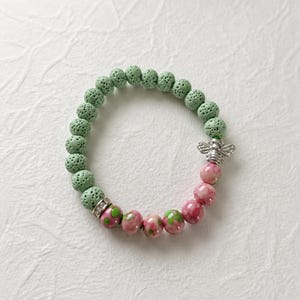Enchanted Forager | Lava stone and pink floral cloisonné | Diffuser Bracelet