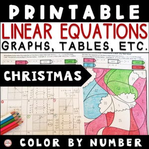 Christmas Linear Equations Graphs & Table of Values Coloring Activity 8th