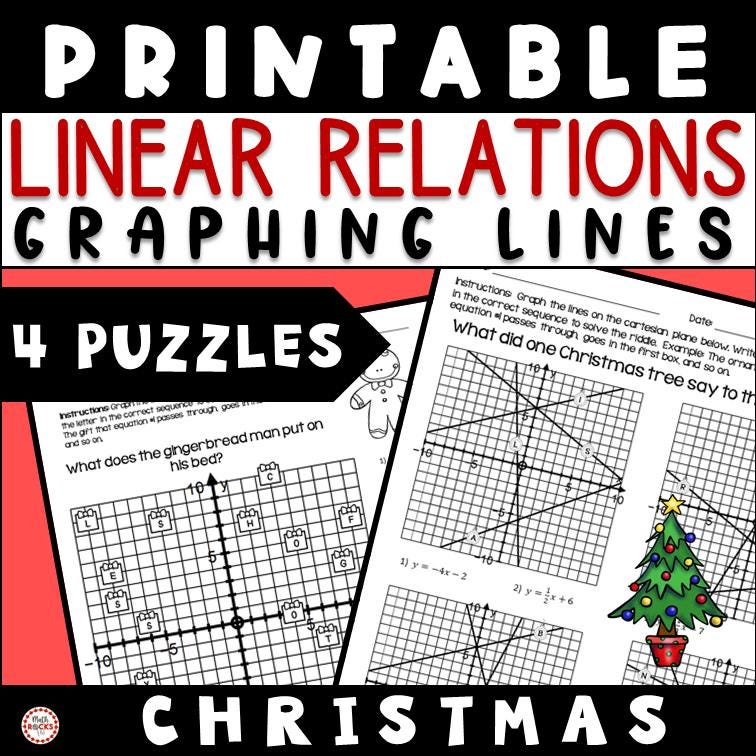 Graphing Linear Equations Christmas Math Puzzle Activity Worksheet 8th Grade