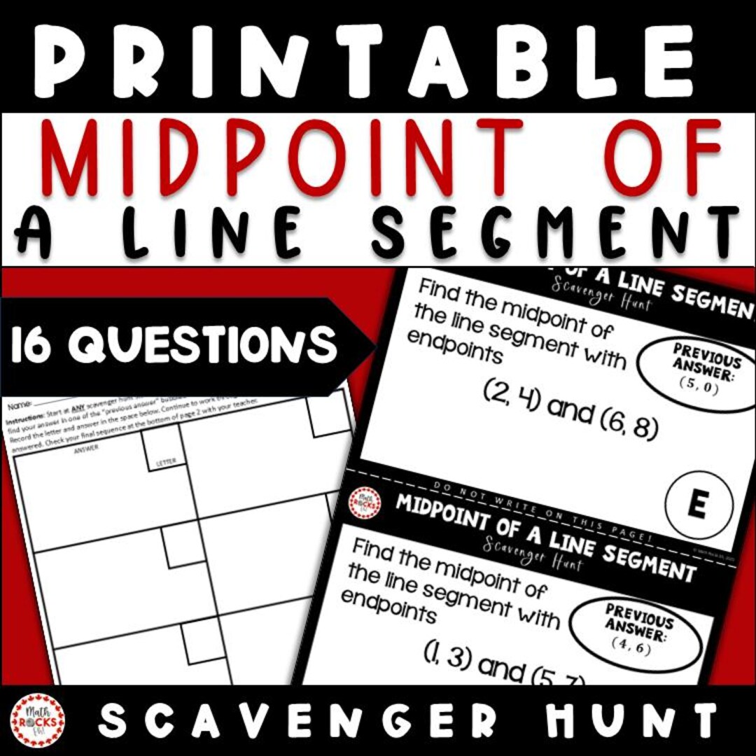 Midpoint of A Line Segment Worksheet Scavenger Hunt Algebra 1 Activity 8th Grade Etsy