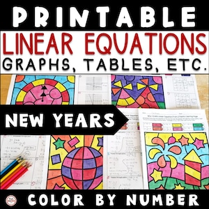 Happy New Years 2025 Linear Equations From Graphs, Tables & Points Coloring Pages Algebra 1