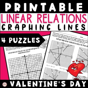 Valentine&#39;s Day Graphing Linear Equations Puzzle Printable Math Activity