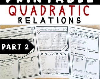Quadratic Functions Doodle Notes Part 2 10th Grade Worksheets Algebra 1