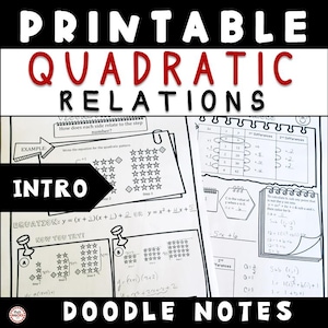 Einführung in die quadratischen Funktionen Gerüste Doodle Notizen Arbeitsblätter Algebra 1