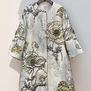 Hand-Embroidered Floral Jacquard Coat: 3D Beaded Jacket